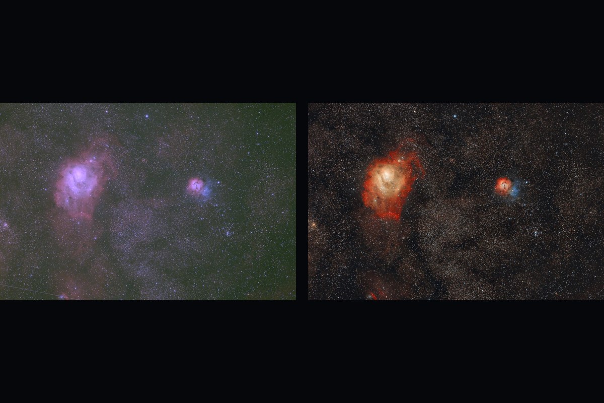 One raw frame beside the stacked result