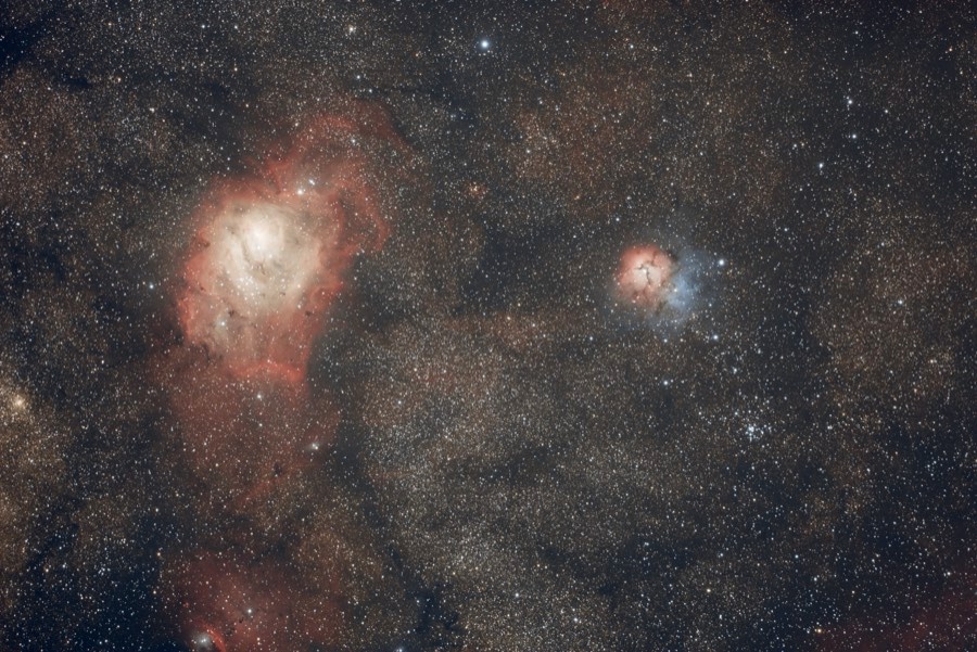 Finished M8 Lagoon and M20 Trifid nebula image, processed by Astro Easy Mode